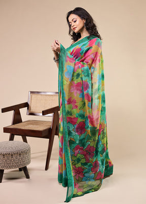 Green Chiffon Silk Saree With Blouse Piece