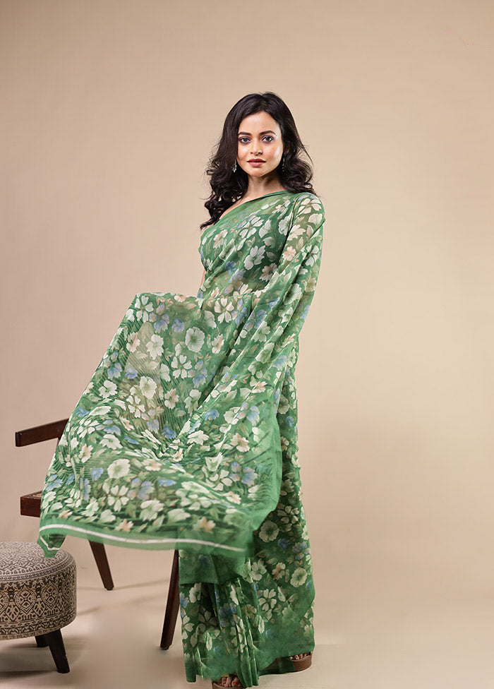 Green Chiffon Silk Saree With Blouse Piece