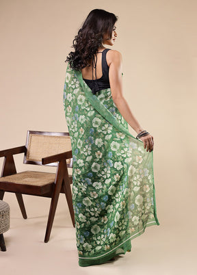 Green Chiffon Silk Saree With Blouse Piece