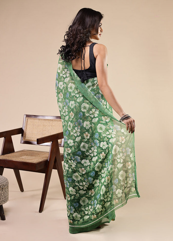 Green Chiffon Silk Saree With Blouse Piece