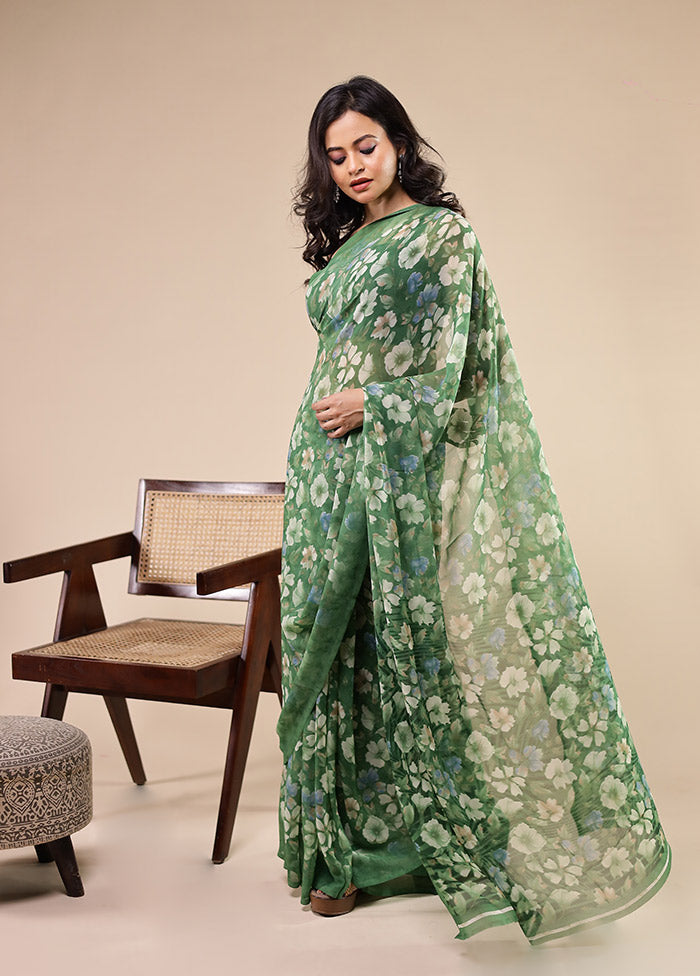 Green Chiffon Silk Saree With Blouse Piece