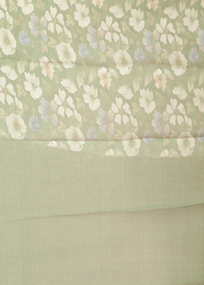 Green Chiffon Silk Saree With Blouse Piece