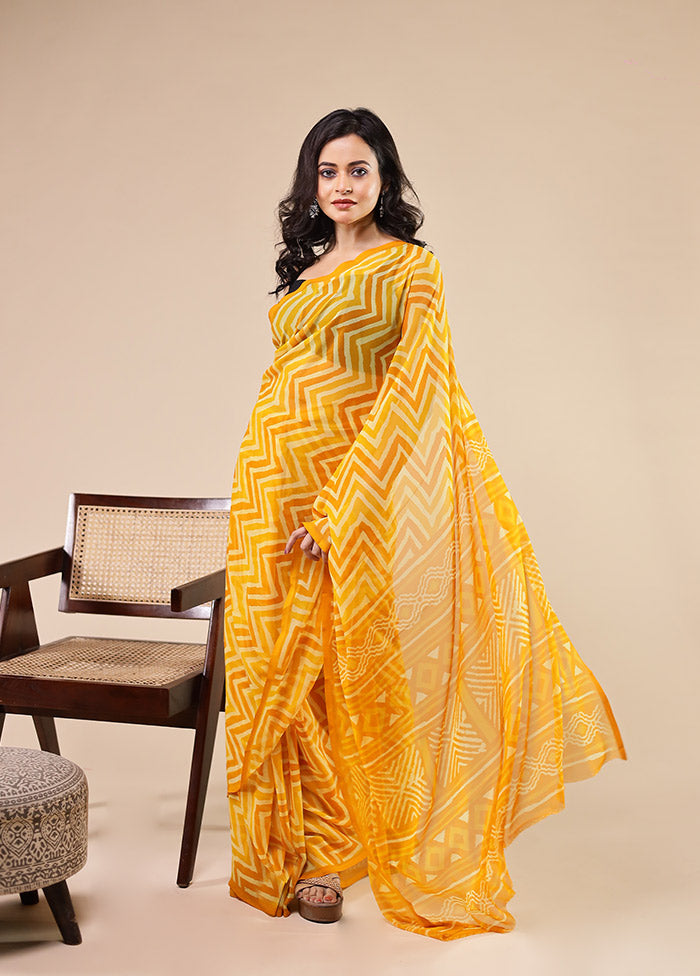 Yellow Chiffon Silk Saree With Blouse Piece