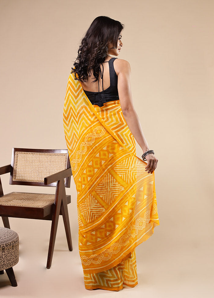 Yellow Chiffon Silk Saree With Blouse Piece