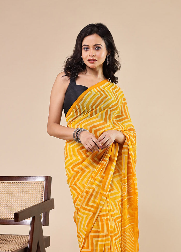 Yellow Chiffon Silk Saree With Blouse Piece