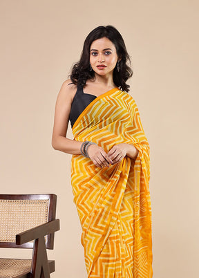 Yellow Chiffon Silk Saree With Blouse Piece
