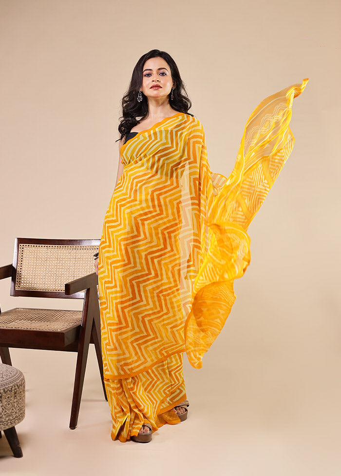 Yellow Chiffon Silk Saree With Blouse Piece