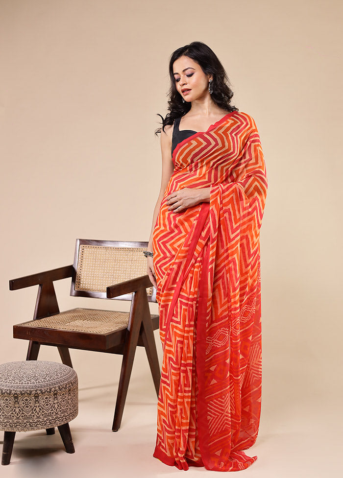Red Chiffon Silk Saree With Blouse Piece