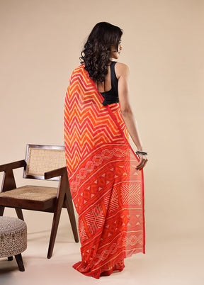 Red Chiffon Silk Saree With Blouse Piece
