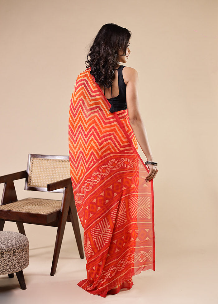 Red Chiffon Silk Saree With Blouse Piece