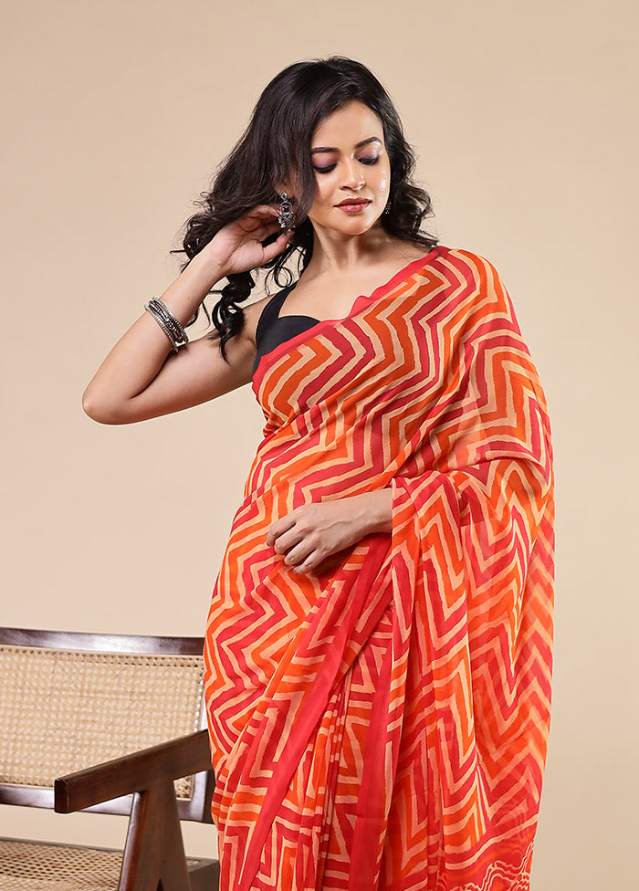 Red Chiffon Silk Saree With Blouse Piece