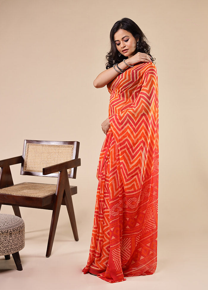 Red Chiffon Silk Saree With Blouse Piece