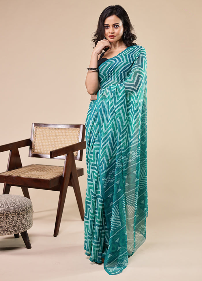 Green Chiffon Silk Saree With Blouse Piece
