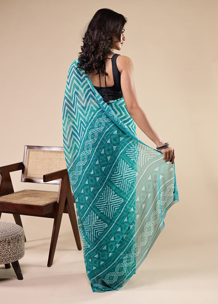 Green Chiffon Silk Saree With Blouse Piece