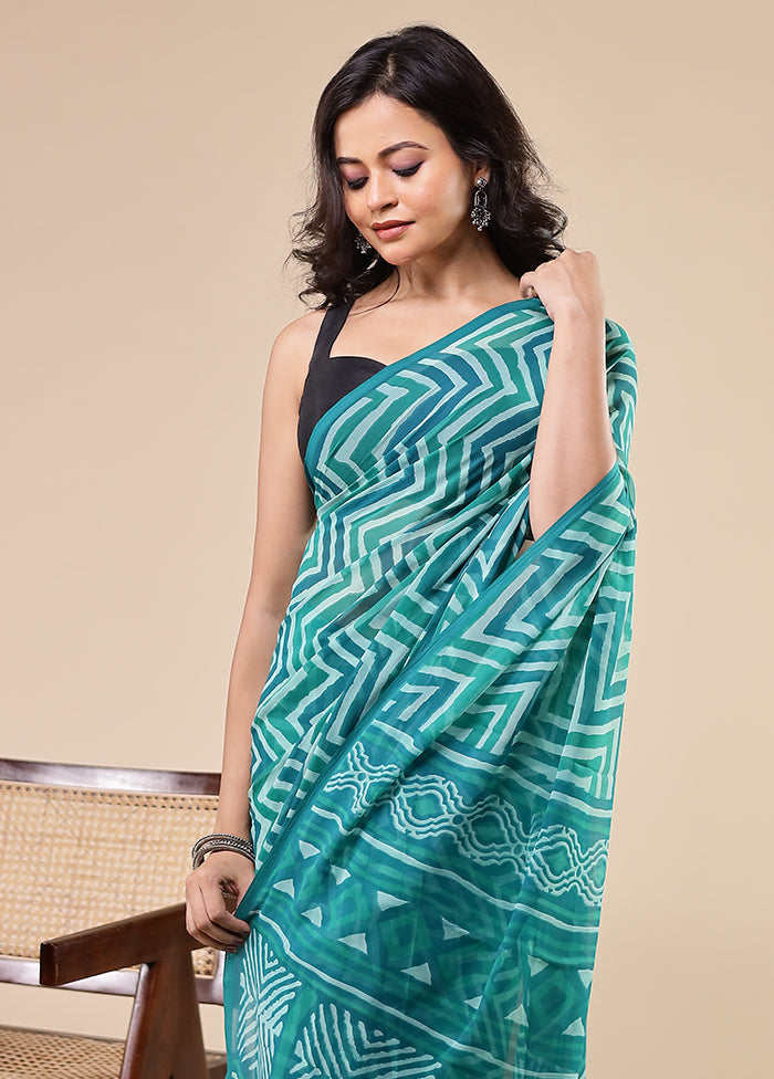 Green Chiffon Silk Saree With Blouse Piece