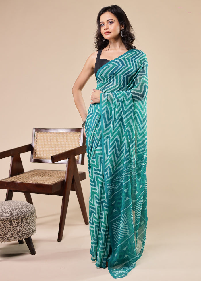 Green Chiffon Silk Saree With Blouse Piece
