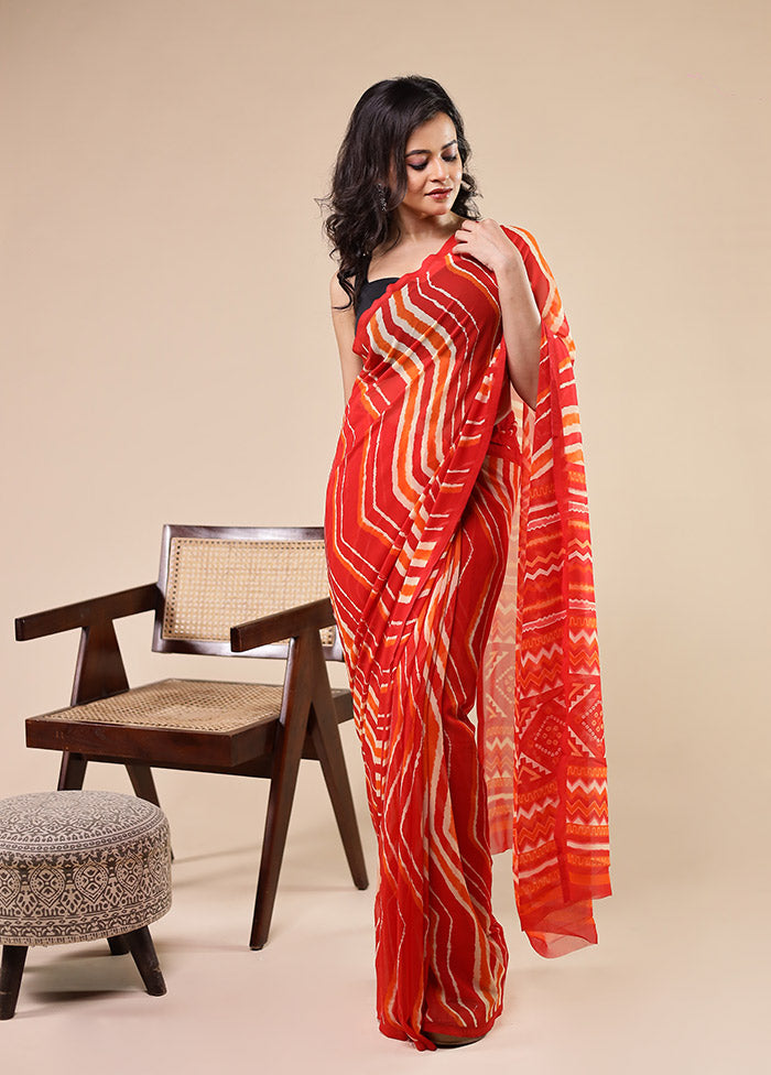 Red Chiffon Silk Saree With Blouse Piece