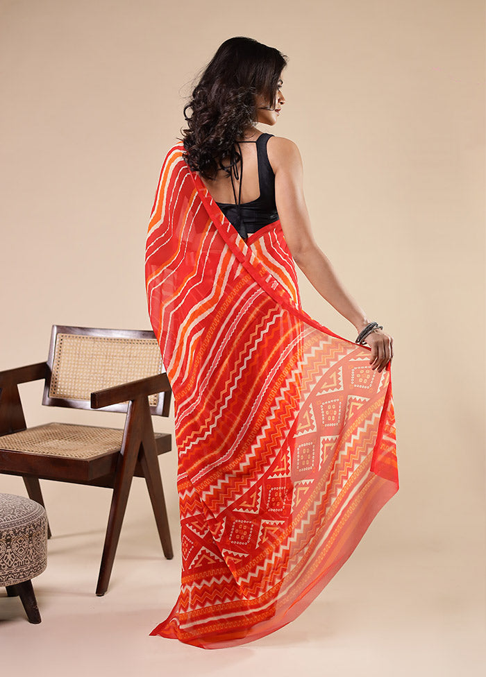 Red Chiffon Silk Saree With Blouse Piece