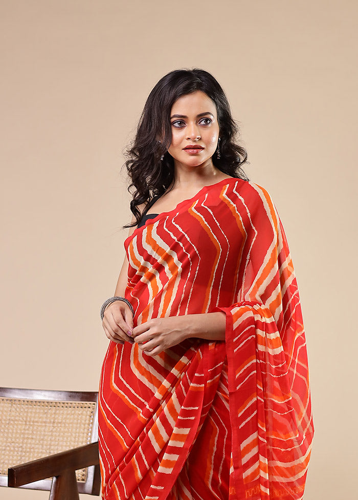 Red Chiffon Silk Saree With Blouse Piece
