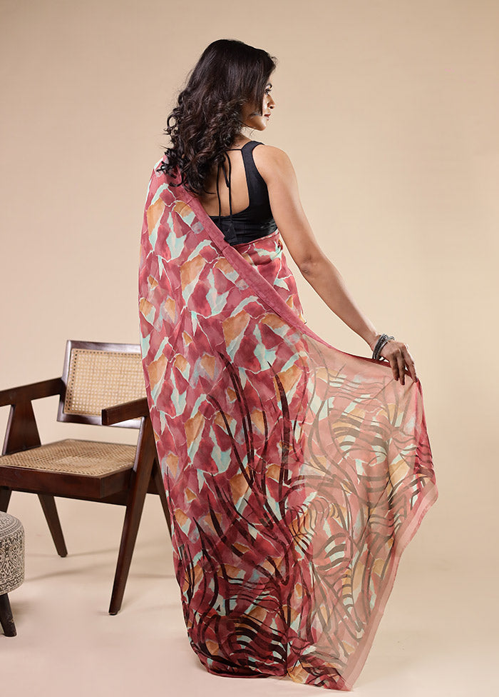 Multicolor Chiffon Silk Saree With Blouse Piece