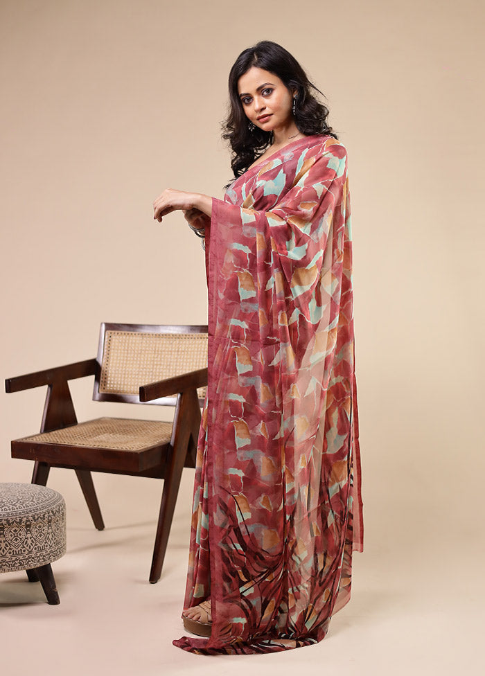 Multicolor Chiffon Silk Saree With Blouse Piece