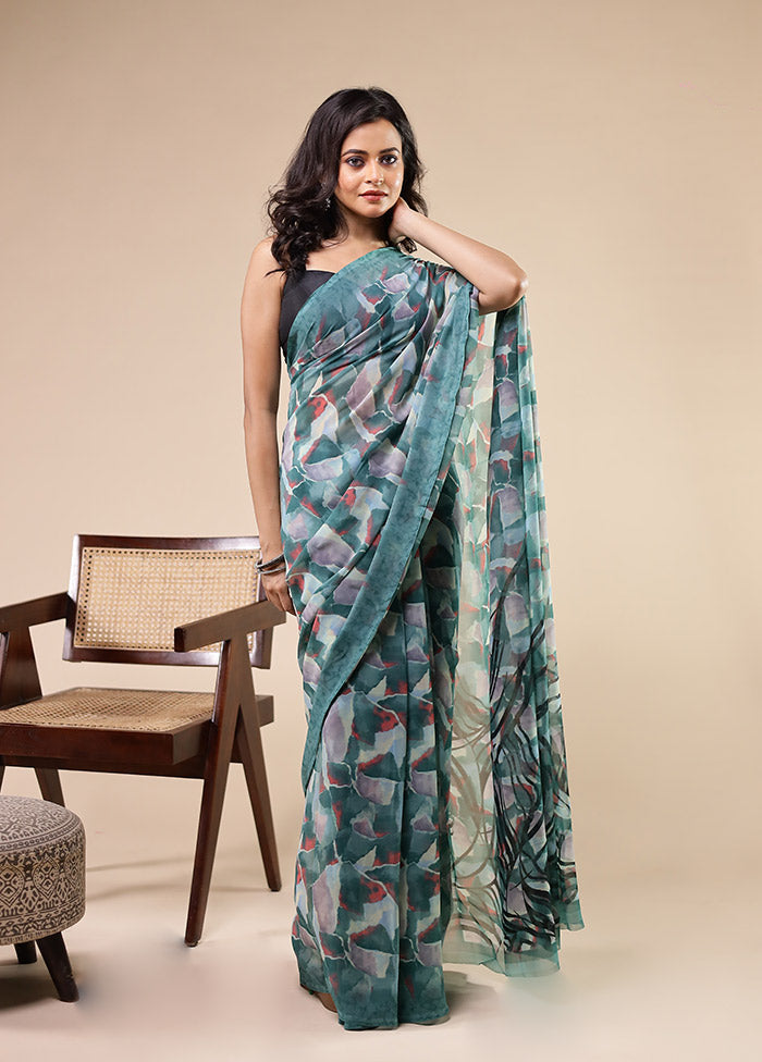 Multicolor Chiffon Silk Saree With Blouse Piece