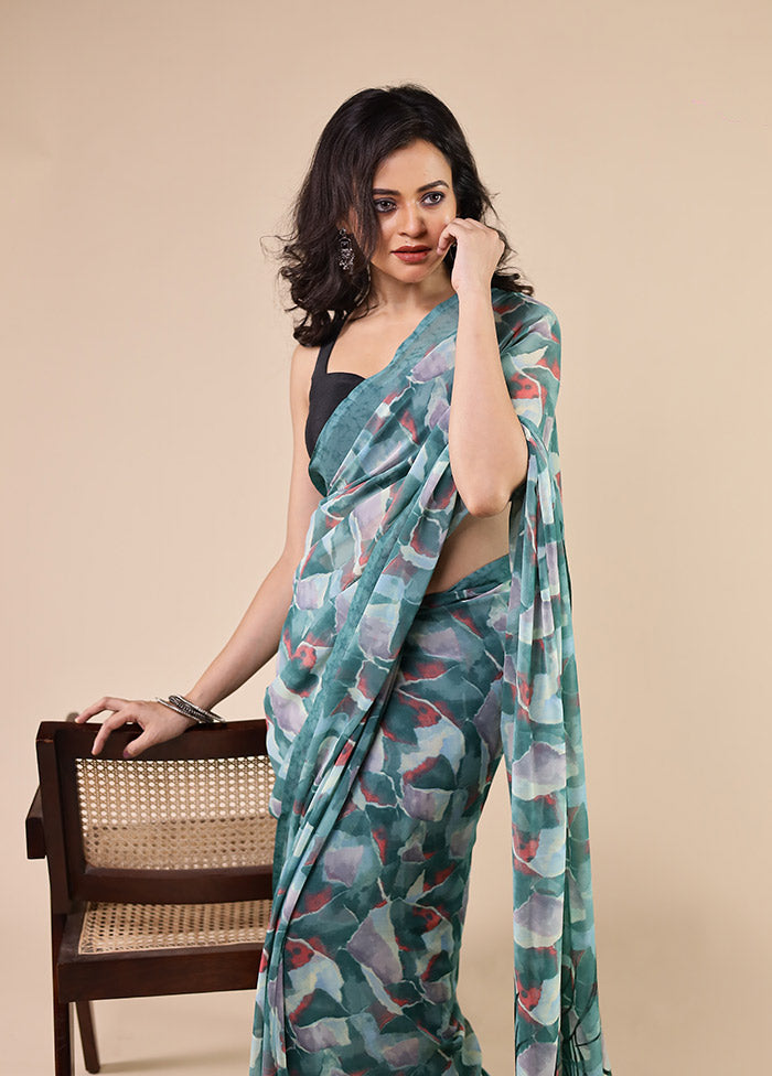 Multicolor Chiffon Silk Saree With Blouse Piece