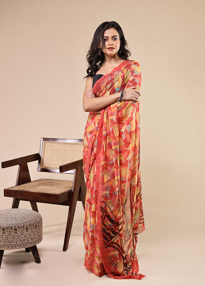 Multicolor Chiffon Silk Saree With Blouse Piece