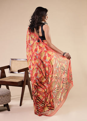 Multicolor Chiffon Silk Saree With Blouse Piece