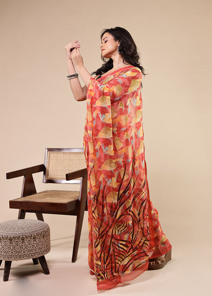 Multicolor Chiffon Silk Saree With Blouse Piece