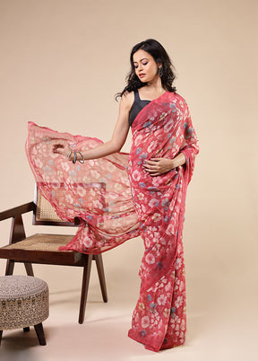 Pink Chiffon Silk Saree With Blouse Piece
