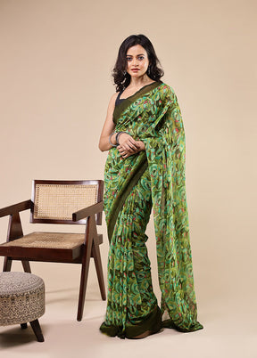 Green Chiffon Silk Saree With Blouse Piece