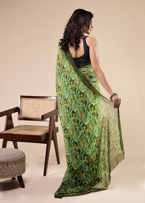 Green Chiffon Silk Saree With Blouse Piece