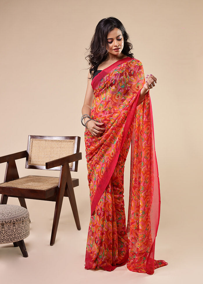Multicolor Chiffon Silk Saree With Blouse Piece