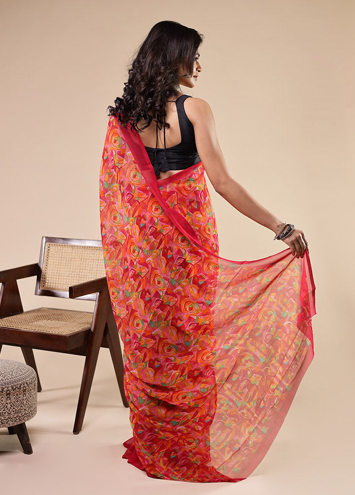 Multicolor Chiffon Silk Saree With Blouse Piece