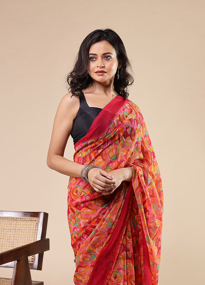 Multicolor Chiffon Silk Saree With Blouse Piece
