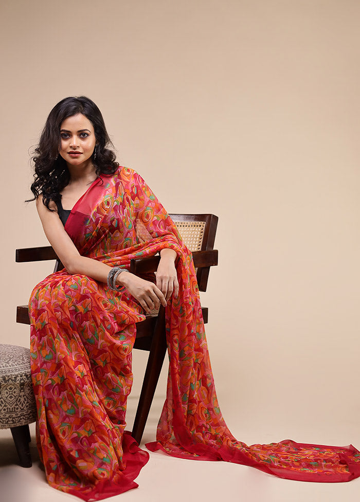 Multicolor Chiffon Silk Saree With Blouse Piece