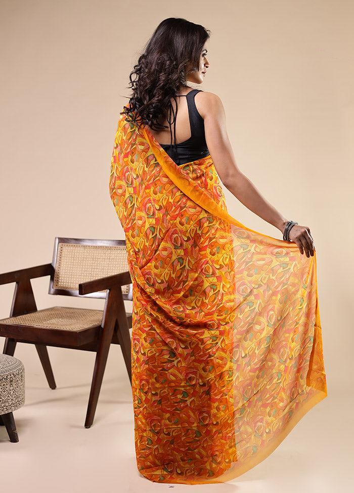 Multicolor Chiffon Silk Saree With Blouse Piece