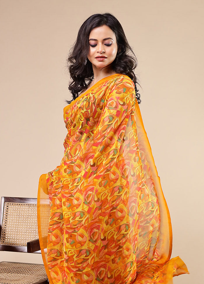 Multicolor Chiffon Silk Saree With Blouse Piece