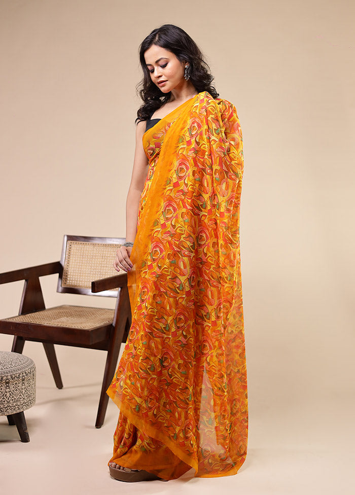 Multicolor Chiffon Silk Saree With Blouse Piece