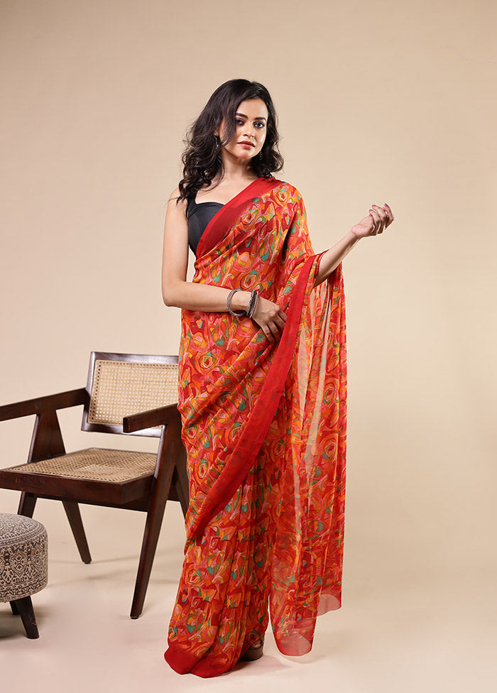 Multicolor Chiffon Silk Saree With Blouse Piece