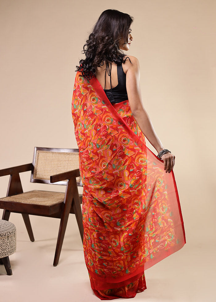 Multicolor Chiffon Silk Saree With Blouse Piece