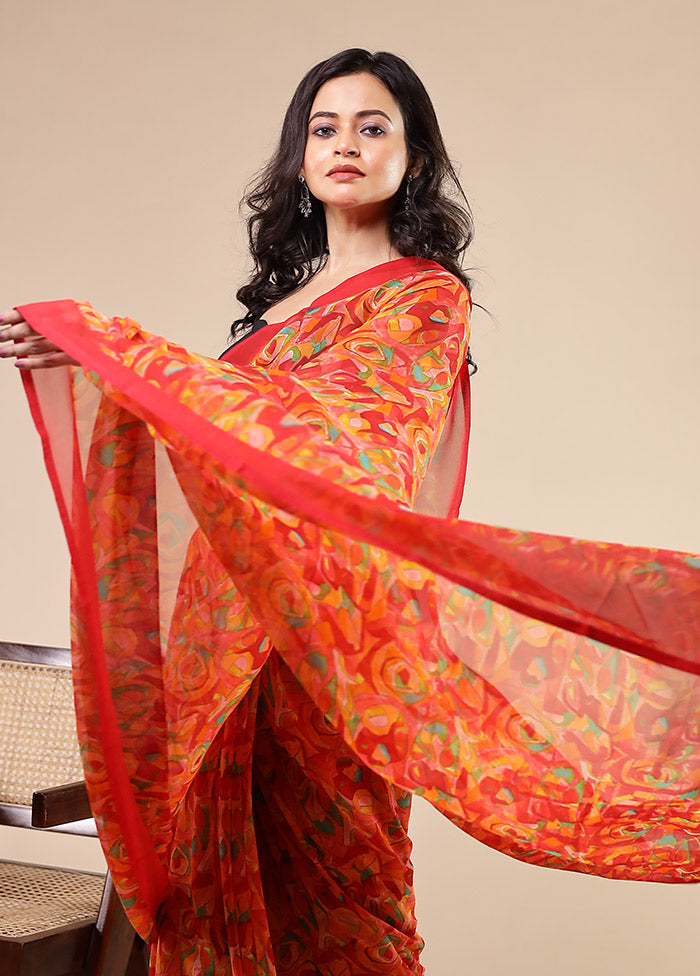 Multicolor Chiffon Silk Saree With Blouse Piece