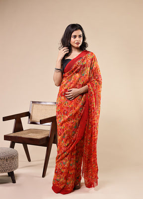 Multicolor Chiffon Silk Saree With Blouse Piece