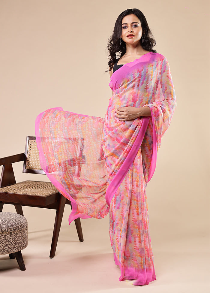 Multicolor Chiffon Silk Saree With Blouse Piece