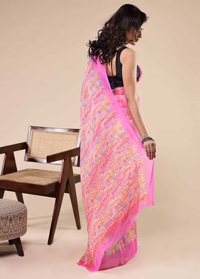 Multicolor Chiffon Silk Saree With Blouse Piece