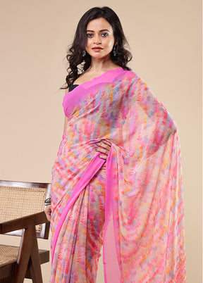 Multicolor Chiffon Silk Saree With Blouse Piece