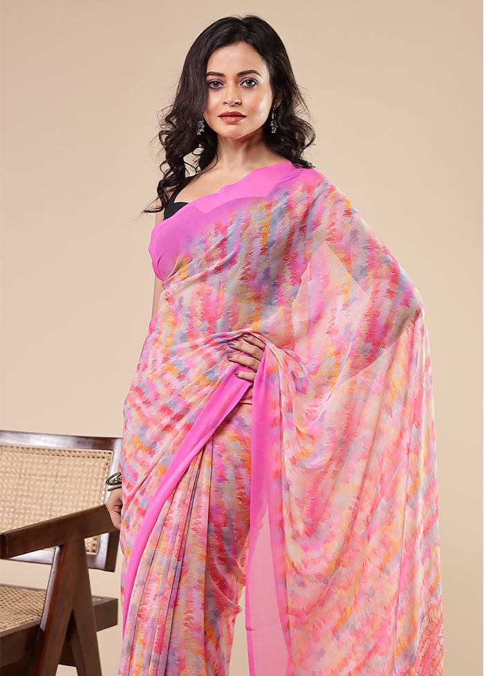 Multicolor Chiffon Silk Saree With Blouse Piece