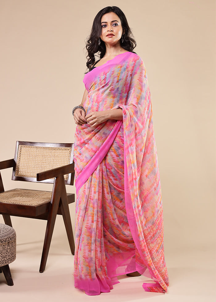 Multicolor Chiffon Silk Saree With Blouse Piece