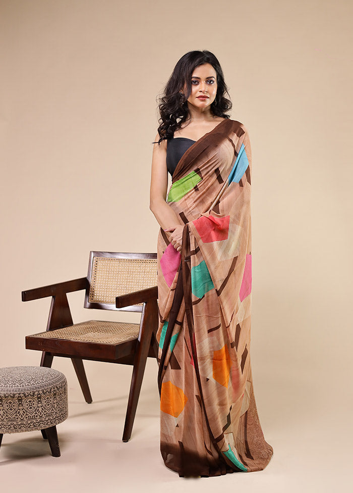 Multicolor Chiffon Silk Saree With Blouse Piece